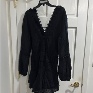 Aqua Black Eyelet Long Sleeve dress